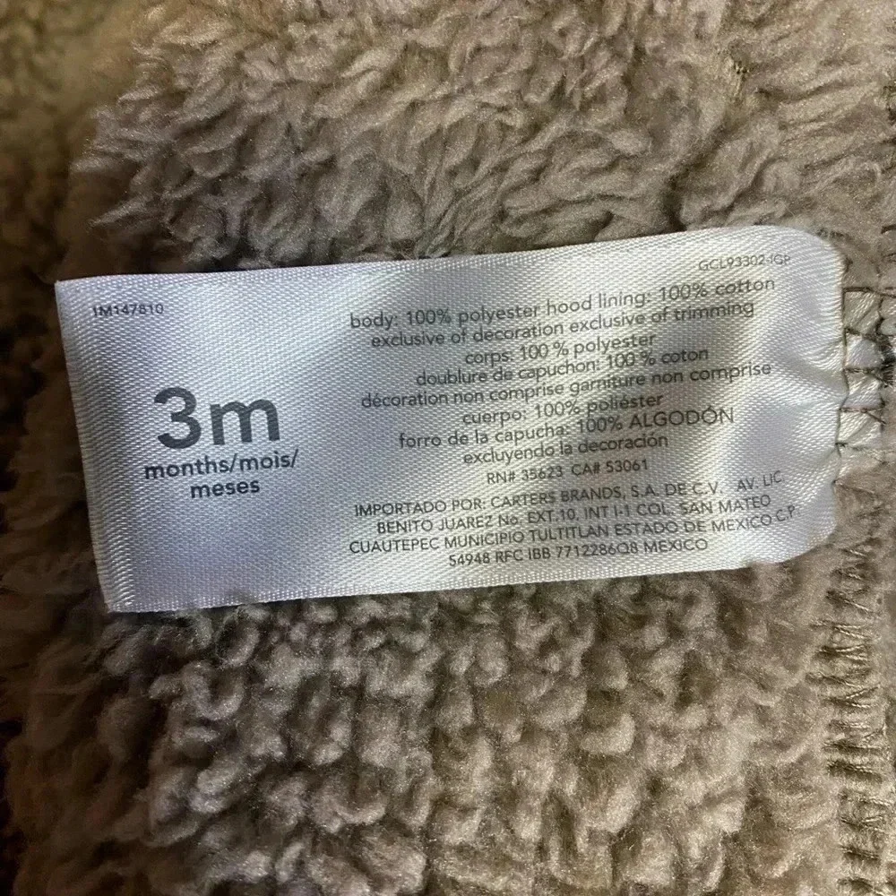 Carter's‎ baby unisex sherpa pram in tan, size 3 months